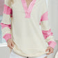 Striped Contrast Johnny Collar Dropped Shoulder Sweatshirt