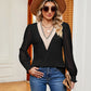 Contrast V-Neck Long Sleeve Blouse