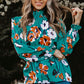 Floral Smocked Mock Neck Flounce Sleeve Blouse