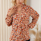 Printed Notched Balloon Sleeve Blouse