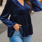 Perfee V-Neck Balloon Sleeve Peplum Blouse