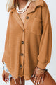 Waffle-Knit Collared Neck Long Sleeve Shirt Caramel
