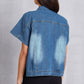 Pocketed Button Up Short Sleeve Denim Top