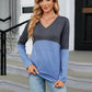 V-Neck Long Sleeve Two-Tone T-Shirt