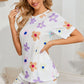 Floral Round Neck Raglan Sleeve Top and Shorts Lounge Set