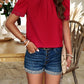 Devine Ruched Mock Neck Short Sleeve Blouse