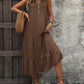 Decorative Button Notched Sleeveless Dress