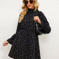 Printed  Long Flounce Sleeve Frill Neck Dress