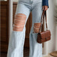 Distressed Bead Chain Straight Jeans