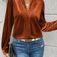 Notched Frill Detail Long Sleeve Blouse