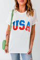 USA Round Neck Short Sleeve T-Shirt White