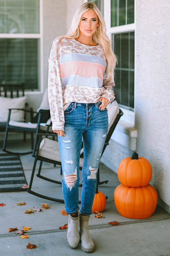 Round Neck Color Block Dropped Shoulder T-Shirt