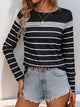 Perfee Striped Round Neck Long Sleeve T-Shirt Black