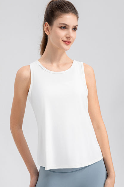 Wide Strap Round Neck Active Tank White