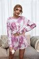 Tie-Dye Dropped Shoulder Top and Shorts Lounge Set Red-Violet