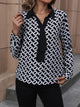 Perfee Printed Collared Neck Long Sleeve Shirt Black