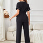 Contrast Piping Belted Top and Pants Pajama Set