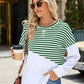 Slit Contrast Striped Long Sleeve Sweatshirt