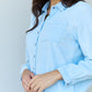 Doublju Blue Jean Baby Denim Button Down Shirt Top in Light Blue