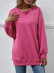 Round Neck Drop Shoulder Long Sleeve Sweatshirt Hot Pink