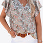 Floral V-Neck Flutter Sleeve Blouse