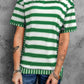 Full Size Contrast Stitching Striped Round Neck T-Shirt