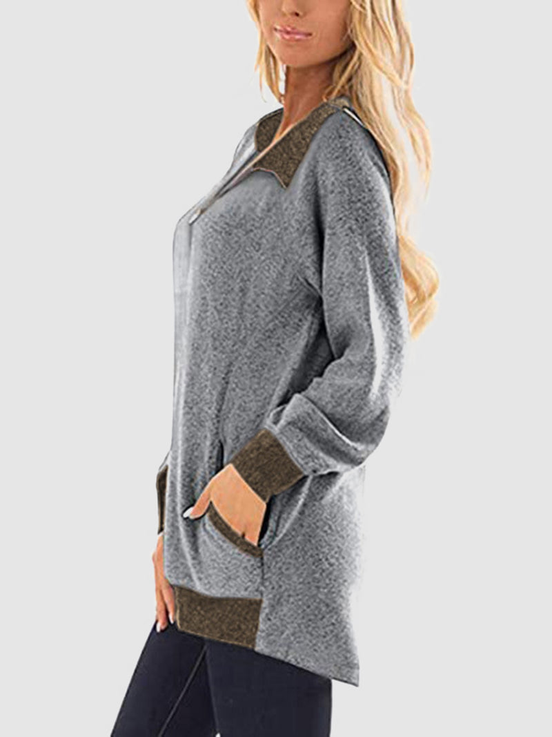 Contrast Half Zip Sweatshirt with Pockets