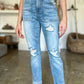 Judy Blue Full Size Distressed Straight Jeans with Patch Pockets