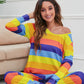 Striped Round Neck Long Sleeve Top and Drawstring Pants Lounge Set