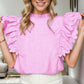 Ruffled Mock Neck Cap Sleeve Blouse