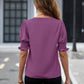 Notched Short Sleeve Blouse