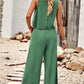 Buttoned Round Neck Tank and Wide Leg Pants Set