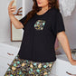 Plus Size Contrast Round Neck Tee and Floral Pants Lounge Set