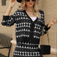 Geometric Dropped Shoulder Cardigan and Knit Skirt Set