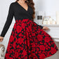 Plus Size Floral Surplice Neck Long Sleeve Dress