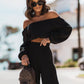 Off Shoulder Long Sleeve Top and Pants Set