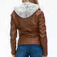 YMI Faux Layered Double-Zipper Jacket with Fuzzy Hood