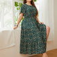 Plus Size Floral Round Neck Short Sleeve Midi Dress