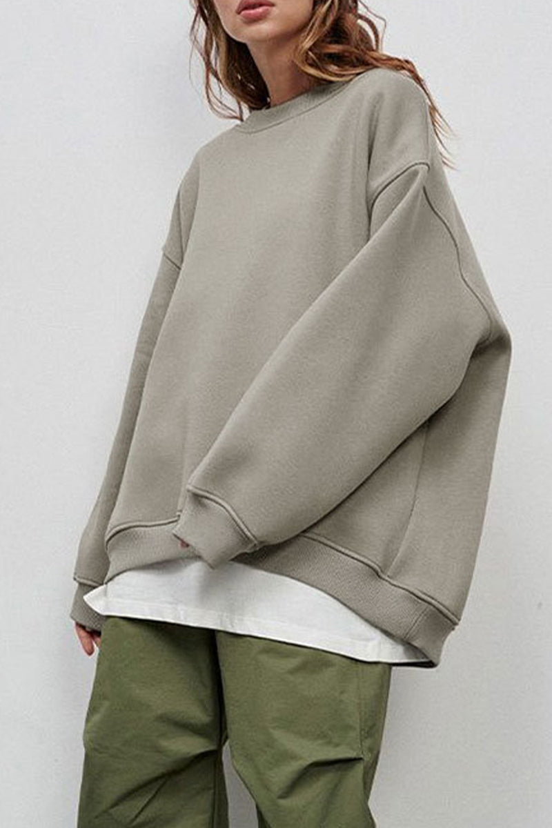 Oversize Round Neck Dropped Shoulder Sweatshirt Light Gray