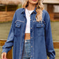 Button Up Collared Neck Raw Hem Denim Top