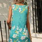 Printed Round Neck Sleeveless Dress with Pockets