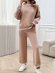 Round Neck Dropped Shoulder Top and Pants Sweater Set Pale Blush