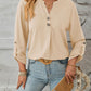 Decorative Button Notched Long Sleeve Blouse