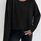 Ribbed Round Neck Drop Shoulder Long Sleeve Top