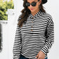 Striped Half-Button Dropped Shoulder Hoodie