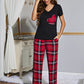 Heart Graphic V-Neck Top and Plaid Pants Lounge Set