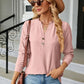 Notched Neck Long Sleeve Buttoned Blouse