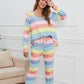 Striped Round Neck Long Sleeve Top and Drawstring Pants Lounge Set