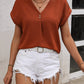 Honey Buttoned V-Neck Short Sleeve Blouse