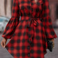 Plaid Tie Waist Balloon Sleeve Mini Dress